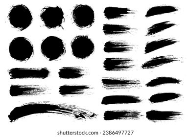 Vector set black paint brush stroke, Text boxes for banner.