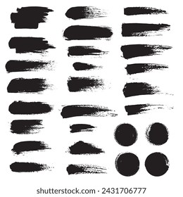 Vector set black paint brush stroke, black paint  stripe. Text boxes for banner.