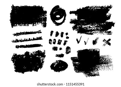 Vector set of black paint, ink brush strokes. Hand painted ink blob. Vector black blot brush. Hand drawn element. Grunge textured. Set of brushstroke isolated on white background