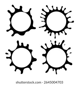 Vector set of black paint splashes with place for text. Frames made of ink splatters and blobs silhouette clip art collection. Design element for stickers and cards