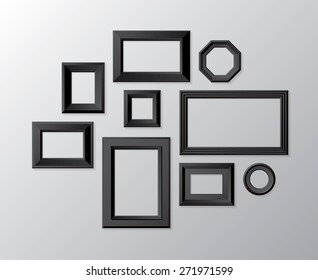 Vector set of black photo frames on the wall
