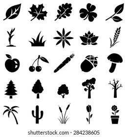 Vector Set of Black Plants Icons