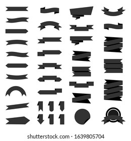 Vector set of black ribbon banners, sticker, label.