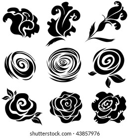 Vector Set of black rose flower design elements (from my big "Floral collection")