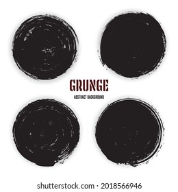 Vector set black round buttons. Hand drawn paint brush texture.