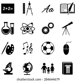 Vector Set of Black School Subjects Icons.