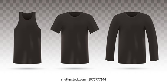 Vector set of black shirts, isolated on background.