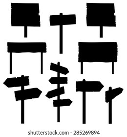 Vector Set of Black Signposts Silhouettes