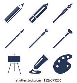 Vector Set of Black Silhouette Art Icons. Painting and Writing Tools