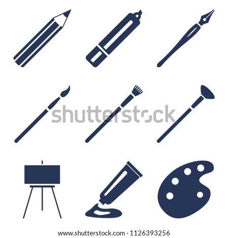 Vector Set of Black Silhouette Art Icons. Painting and Writing Tools