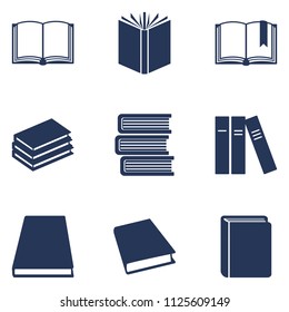 Vector Set of Black Silhouette Book Icons. Education Pictograms.
