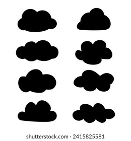 Vector Set of Black Silhouette Clouds isolated on white background.