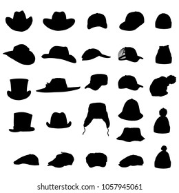 Vector Set of Black Silhouette of Hats and Caps