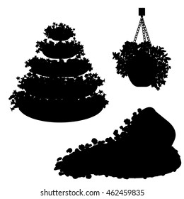 Vector set of black silhouette plants, flowers and floral arrangements