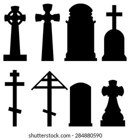 Vector Set of Black Silhouette Tombstones