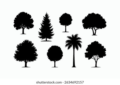 Vector Set of Black Silhouette Trees
