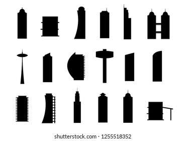 Vector : A set of black silhouettes of building on white background