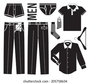 Vector set black silhouettes of clothes for men isolated
