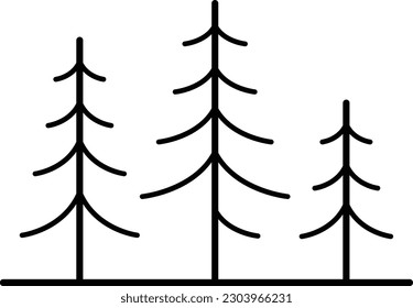 Conjunto vectorial de siluetas negras de abetos aisladas en un fondo blanco. Diseño vectorial de un icono de árbol de Navidad lineal. En la tarjeta de memoria se destaca un icono vector que se puede cambiar fácilmente