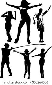 Vector set of black silhouettes of a girl and a young man in various poses in motion, the dance in full growth on a white background in vector format.