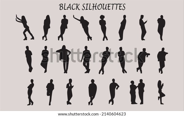 Vector Set Black Silhouettes People Supported Stock Vector Royalty