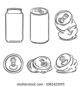 Vector Set of Black Sketch Aluminium Can Illustrations