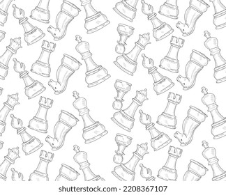 Vector Set of Black Sketch Chess Pieces. Full Chess Figures Collection.	