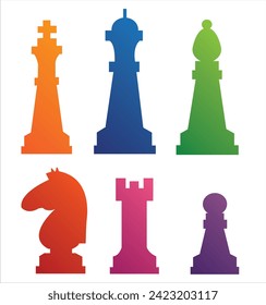 Vector Set of Black Sketch Chess Pieces. Full Chess Figures Collection.	