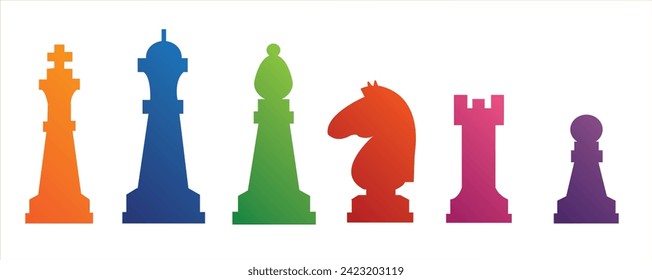 Vector Set of Black Sketch Chess Pieces. Full Chess Figures Collection.	