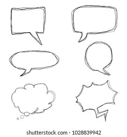 Vector Set of Black Sketch Comics Speech Bubbles. Comix Balloons.
