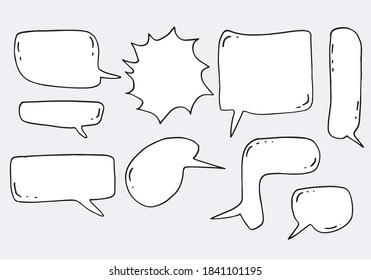 Vector Set of Black Sketch Comics Speech Bubbles.bubble dialog doodle vector line message .vector illustration.