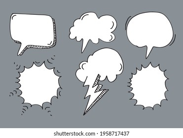 Vector Set of Black Sketch Comics Speech Bubbles.bubble dialog doodle vector line message .vector illustration.
