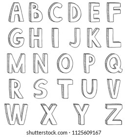Vector Set of Black Sketch English Alphabet Letters. Hand Drawn Doodle Type Font.