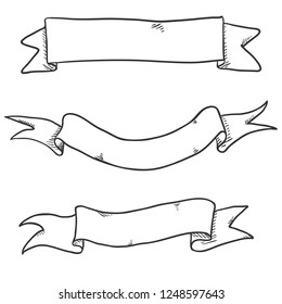 Vector Set of Black Sketch Ribbons. Blank Banners.