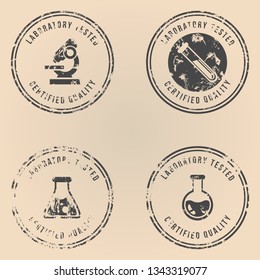 Vector Set of Black Stamps with Text - Laboratory Tested, Certified Quality.