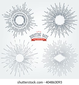 Vector Set of Black Sunbursts Graphic Elements. Vintage labels Isolates on White For Invitations, Greeting Cards, Posters.