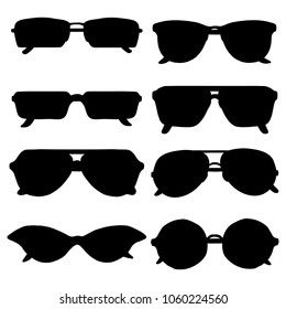 Vector Set of Black Sunglasses Silhouettes on White Background