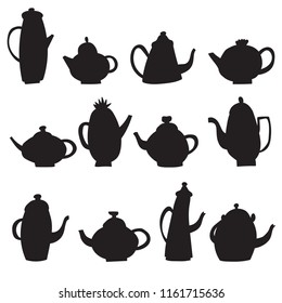 Vector set of black teapot silhoettes