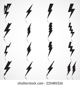 Vector Set of Black Thunder Lighting Icons 