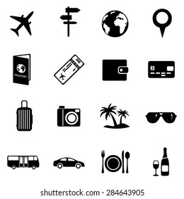 Vector Set of Black Travel and Vacation Icons.