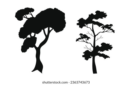 Vector set of black trees on whie background.