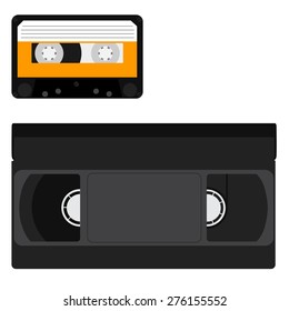 Vector Set With Black Vhs Video Tape And Cassette Tape