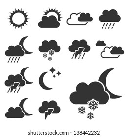 Vector set of black weather symbols - sign, icon