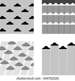 Vector set black and white abstract clouds with rain