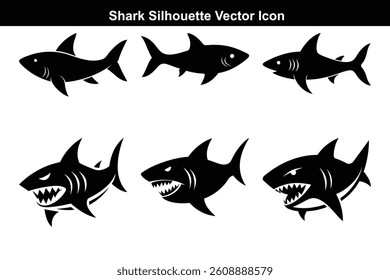 Vector set of black and white animal shark illustration.	
