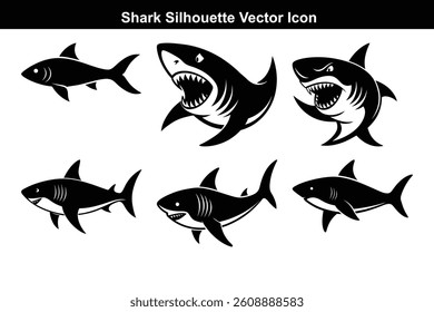 Vector set of black and white animal shark illustration.	
