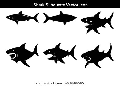 Vector set of black and white animal shark illustration.	
