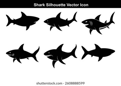 Vector set of black and white animal shark illustration.	
