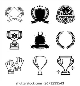 Vector Set Of Black And White Award Icons Badges Trophies And Gloves Symbols