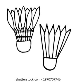 Vector set black and white badminton shuttlecocks with feathers